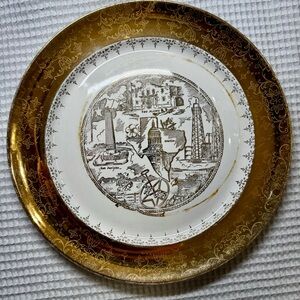 Vintage W.S. George Crest-O-Gold 22K Gold Texas Souvenir Plate Sabin